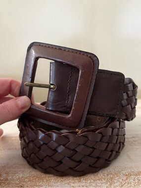 Lakeshore Drive Dark Brown Wide Leather Braided Belt Sz Medium